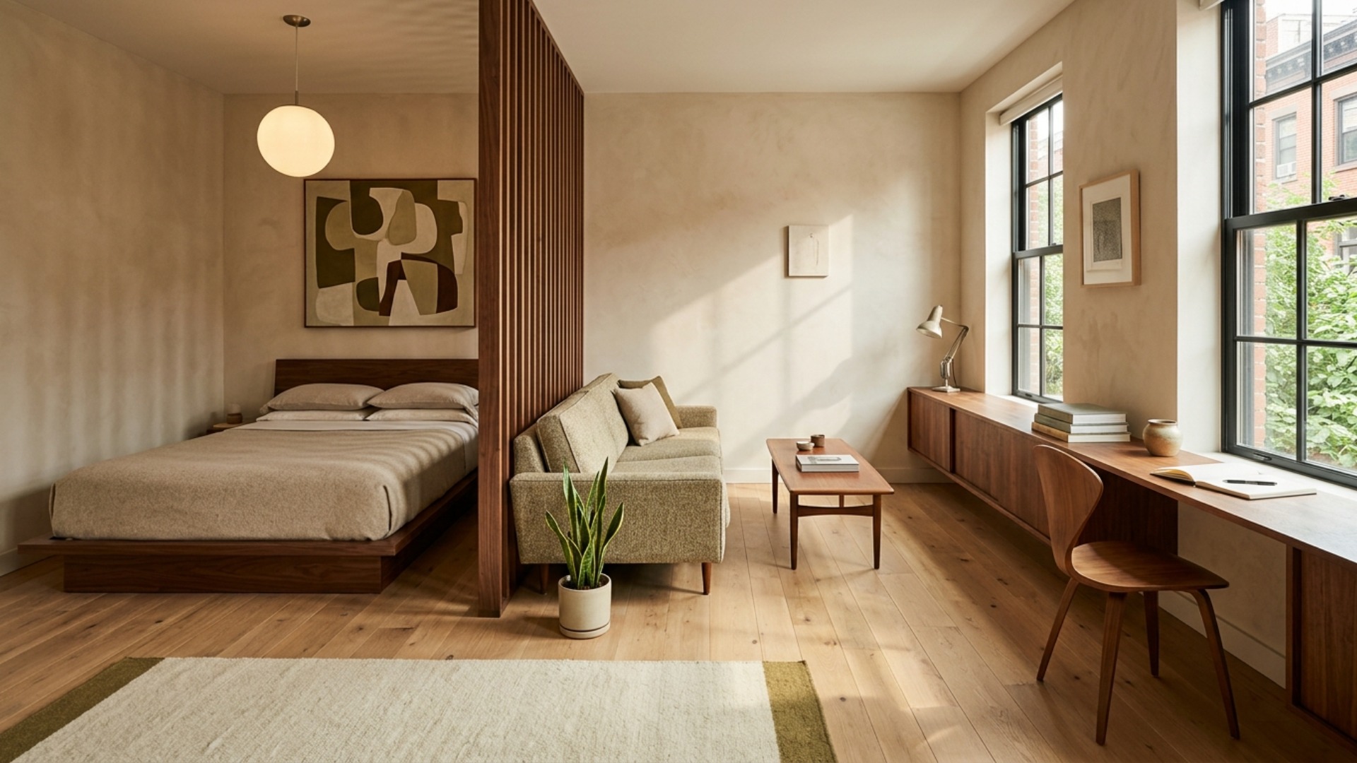 Mid Century Modern Studio Apartment Ideas for a Couple's First Home