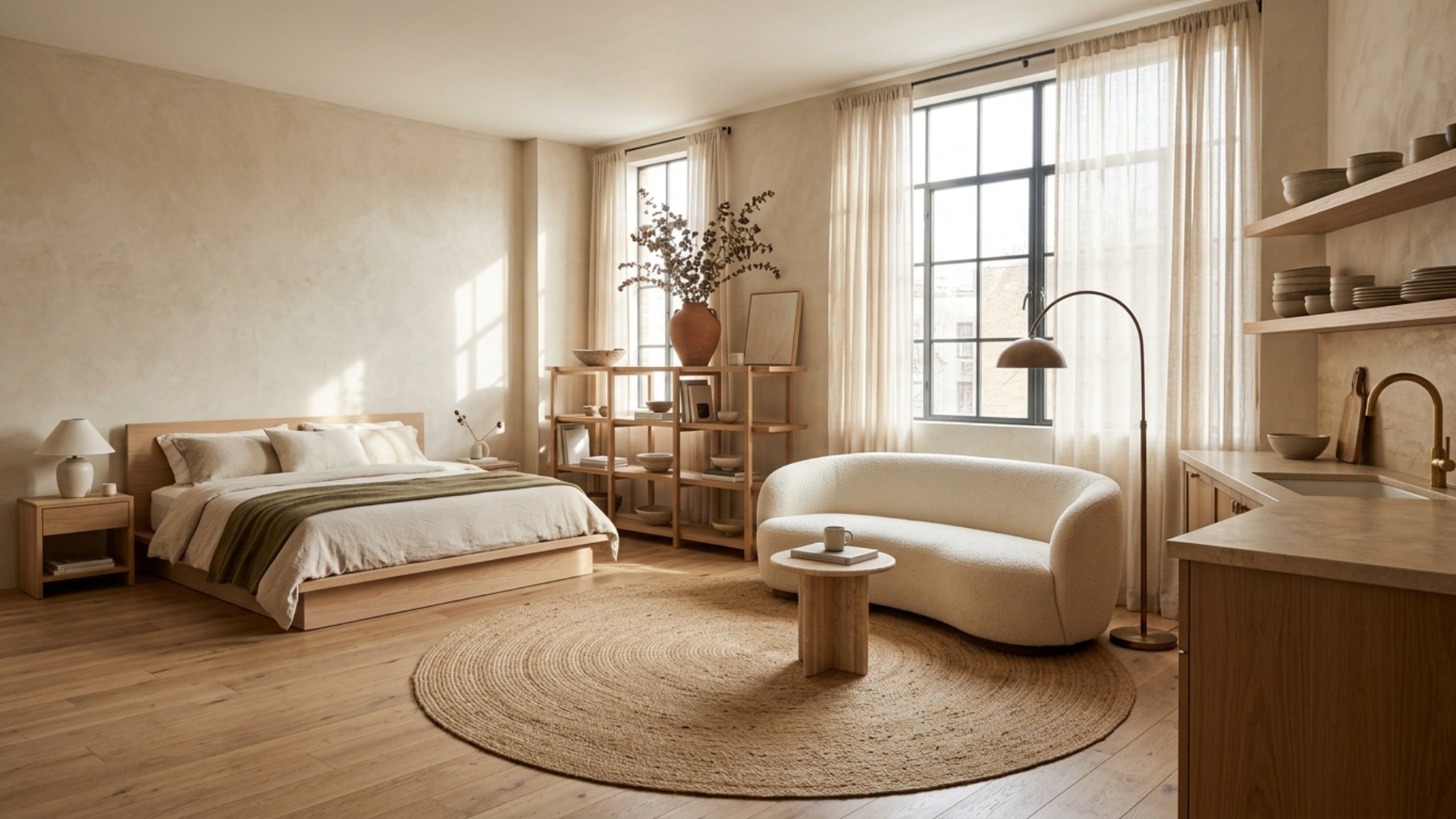 Organic Modern Studio Apartment Ideas for an Open Plan Layout