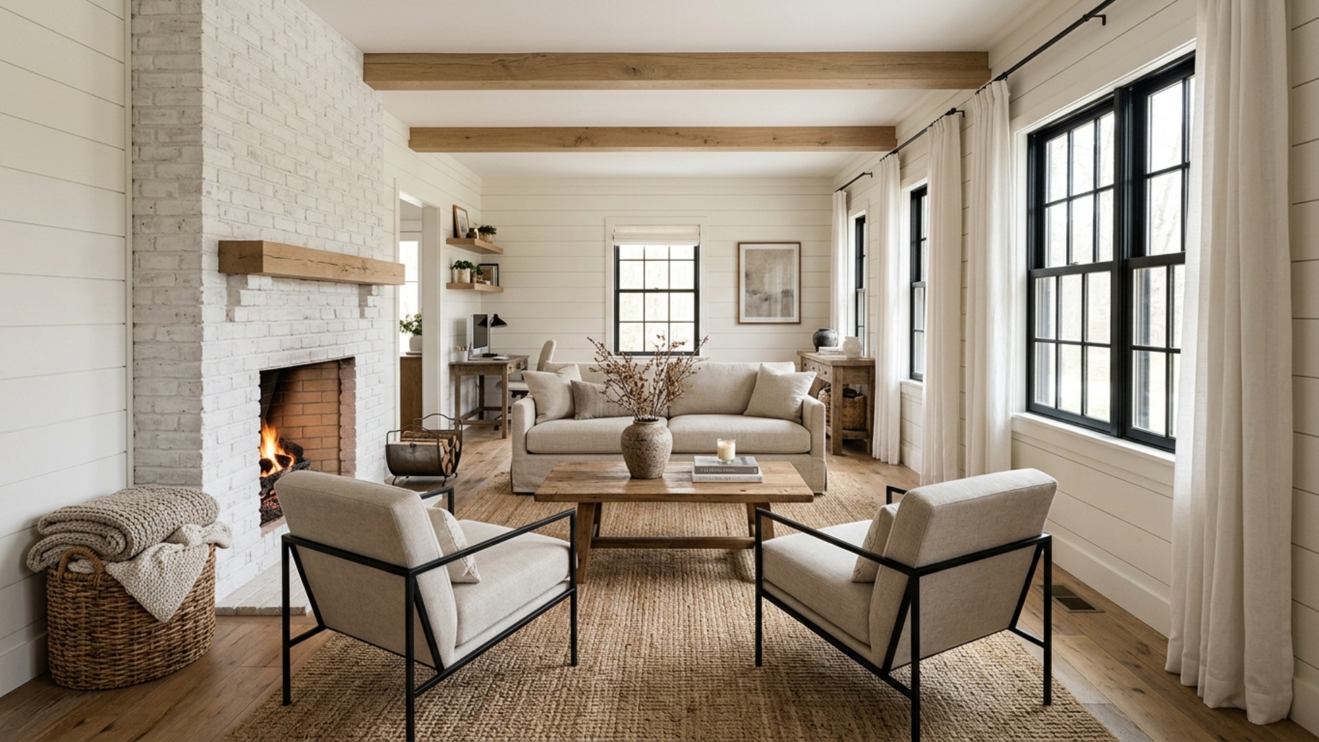 Modern Farmhouse Living Room Ideas for an Awkward Layout