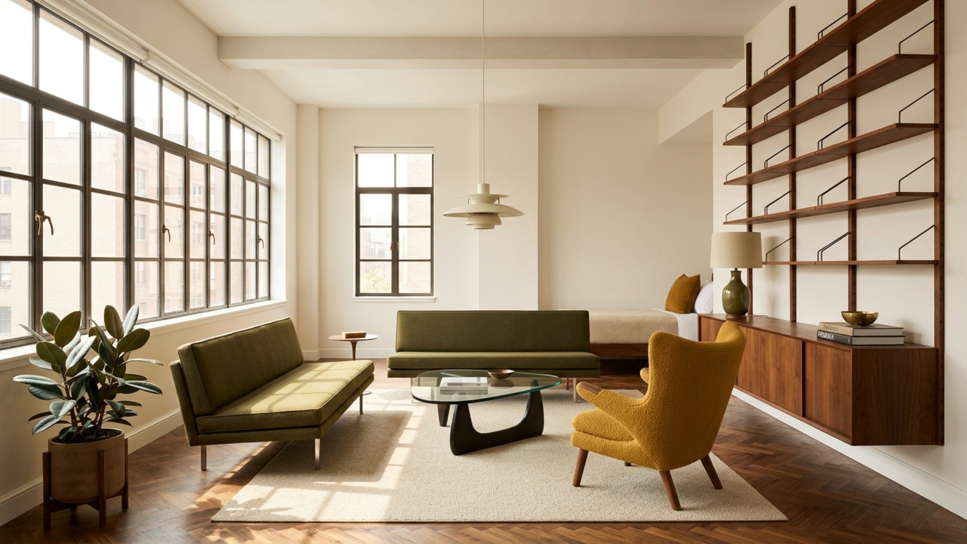 Mid Century Modern Living Room Ideas for Studio Maximization