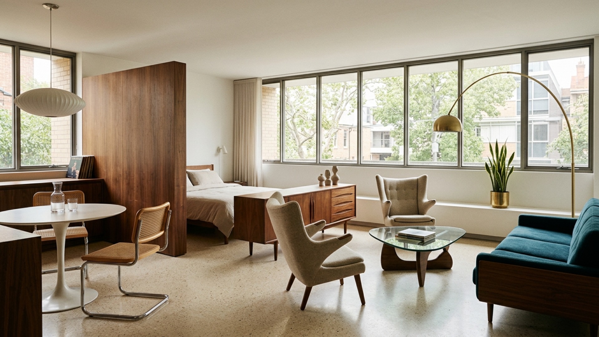 Mid Century Modern Studio Apartment Ideas for an Awkward Layout