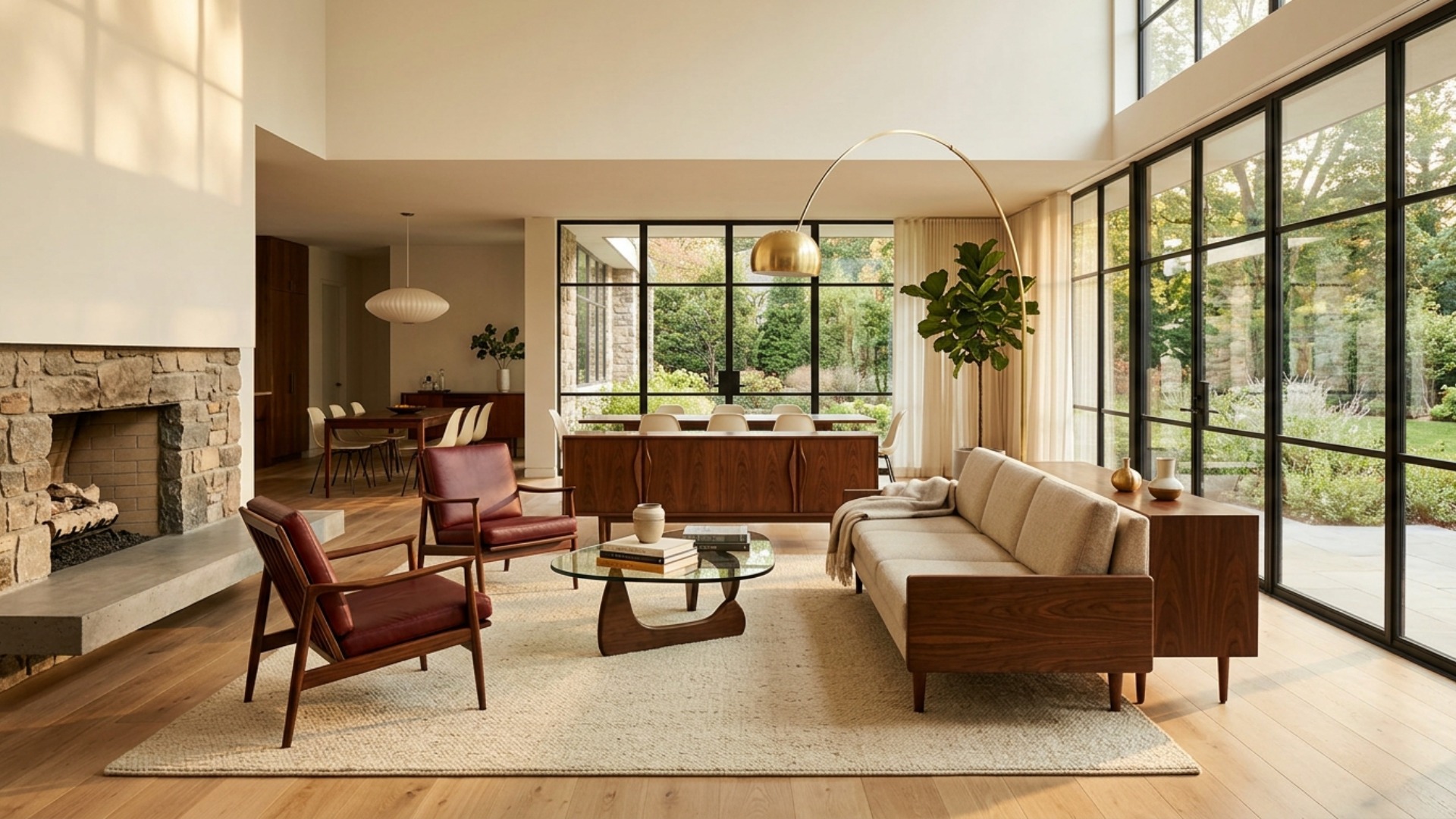 Mid Century Modern Living Room Ideas for an Open Plan Layout