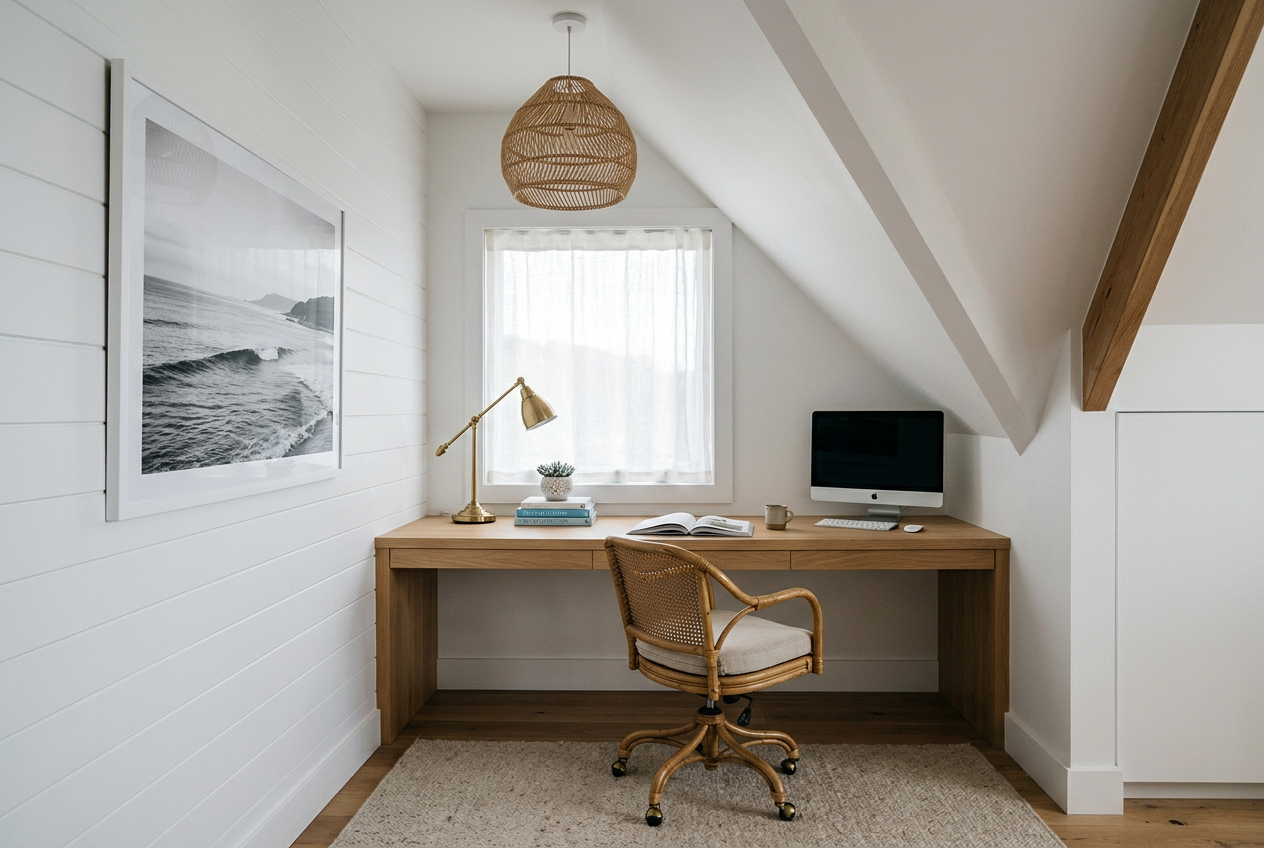 Coastal Home Office Ideas for an Awkward Layout